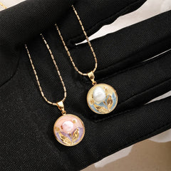 Female Hand-Painted Drip Glaze Freshwater Pearl 18k Gold-plated Pendant Necklace Elegant Fashion in Stock Jewelry for Women