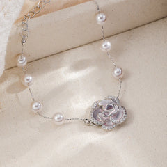 Fashion Cubic Zirconia Copper White K Plated Flower Bracelets for Girls Pearl Jewelry for Women Ladies Wholesale Bulk Sweet