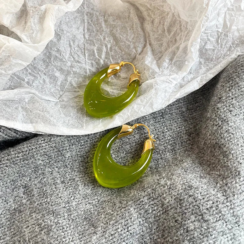 Female Solid Color Brown Green Grey 18k Gold-plated Hoop Earring Vintage Elegant Trendy Fashion Low MOQ Jewelry for Daily Causal