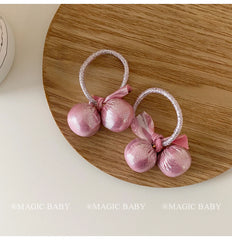 Mini Bowknot Balls Hair Ties for Girls Solid Color Simple Cute Scunchies Party Style Hair Accessories for Kids and Children