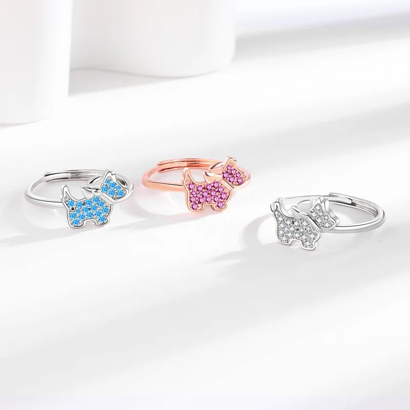 Hot Sale Shining Zircon-inlaid Cute Puppy Rings Women's Simple Fashionable Adjustive Rings Trendy Jewelry Accessories Wholesale