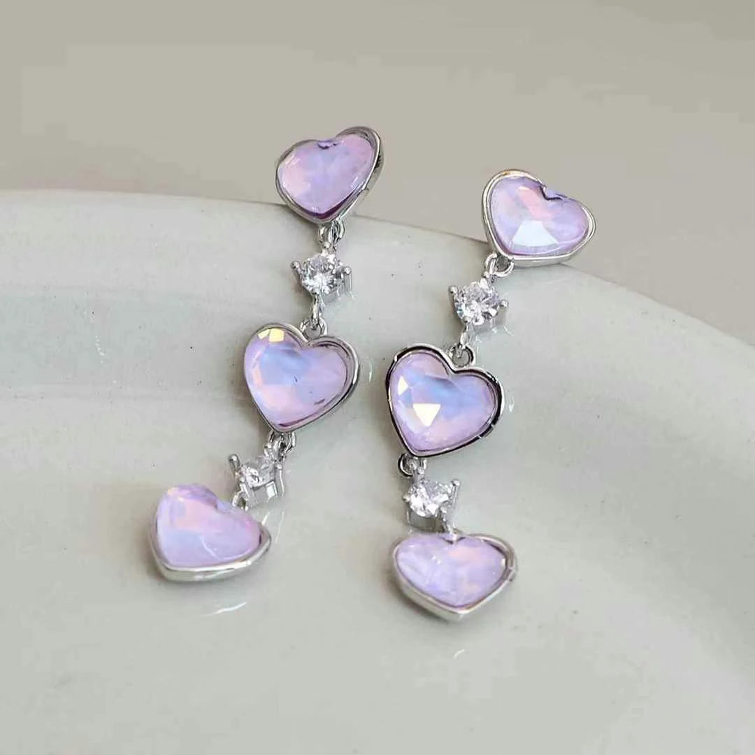 Female Heart Shape Long Drop Earring Fashion Chic Sweet Charms Luxurious Bulk Order Jewelry Accessories for Women Daily Causal