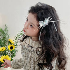 Kids Blue Butterfly Ribbon Small Hair Ties Alligator Clips Set Beauty Fashion in Stock Hairpins Scrunchies Accessories for Girls
