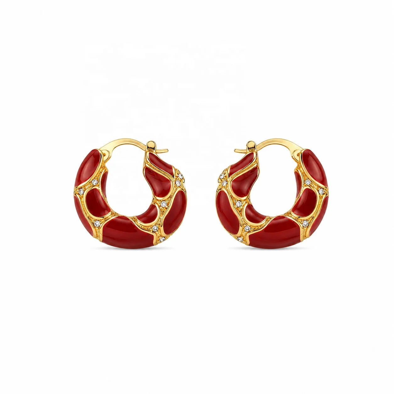 Female Red Brown Simple Elegant Fashion Hoop Earring Factory Price Low MOQ in Stock Trendy Vintage Jewelry for Women Daily Use