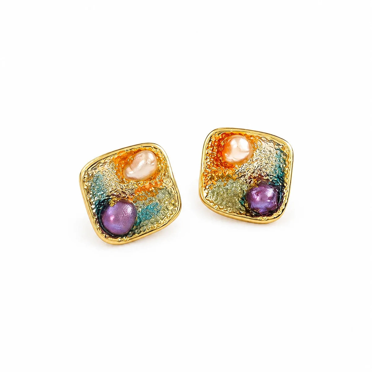 Women Flower Drip Glaze Hand-Painted Freshwater Pearl 18k Gold-plated S925 Silver Stud Earring Low MOQ in Stock Daily Jewelry