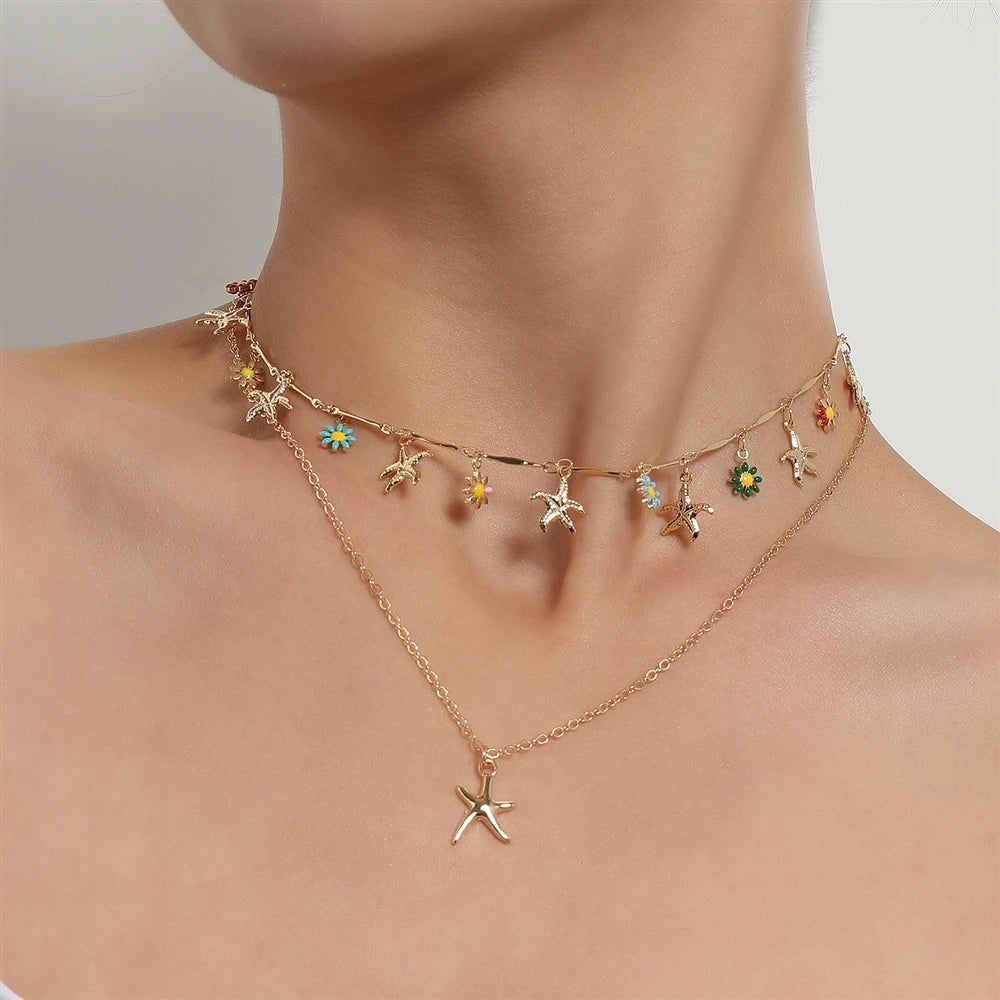 Fashion Flower Sea Layered Wearing Necklaces for Girls Sweet Cute Elegant Jewelry for Women Lady Accessories Wholesale Supplier