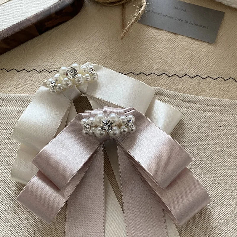 Korean Princess Satin Ribbon Bow Hairpin with Imitation Pearl High-end Hair Clips for Women Sweet Elegant Hair Accessories Bulk