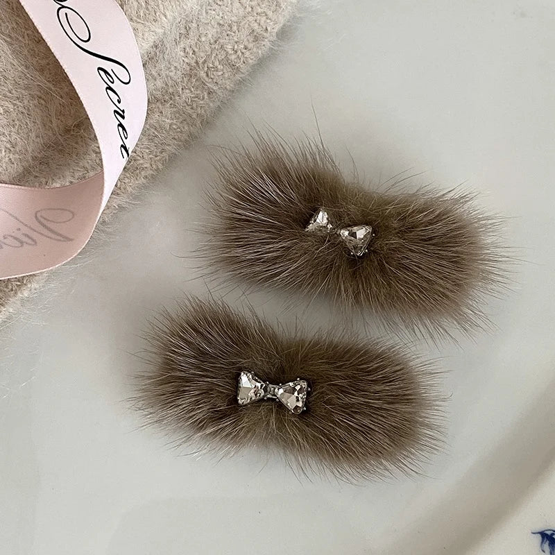 Fashion Fluffy Glitter Bowknot Hair Clips for Girls French Style Elegant Alligators for Kids Children Hair Accessories in Stock