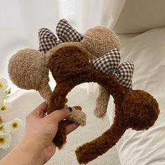 2025 Brand New Cute Sweet Bear Head Band for Girls Kids Plaid Bowknot Fashion Hair Band for Women Ladies Hair Accessories