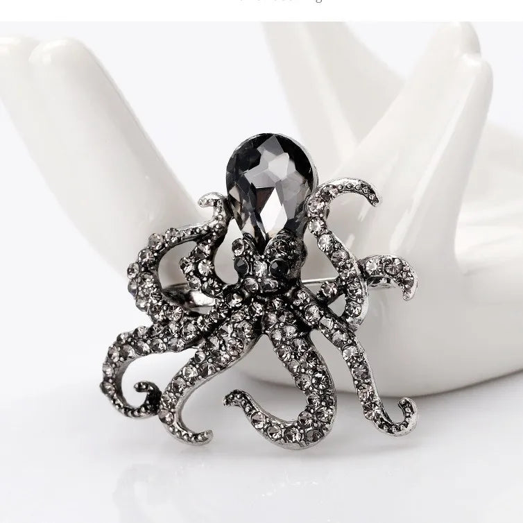 Fashion Glitter Sparking Rhinestone Animals Octopus Brooches for Girls Sweet Elegant Pins Jewelry for Women Ladies Accessories
