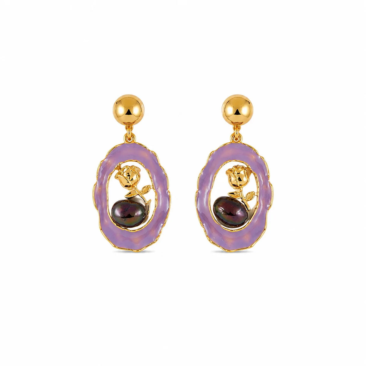 Fashion Freshwater Pearl Copper 18K Gold Plated Drop Earrings for Girls Hand-Painted Jewelry for Women Ladies Wholesale Vintage