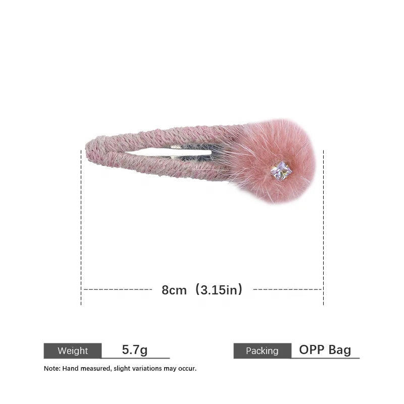 Female Pink Fur New Design Small Snap Clips Fashion Sweet Elegant in Stock Bulk Hair Clips Accessories for Women Daily Causal