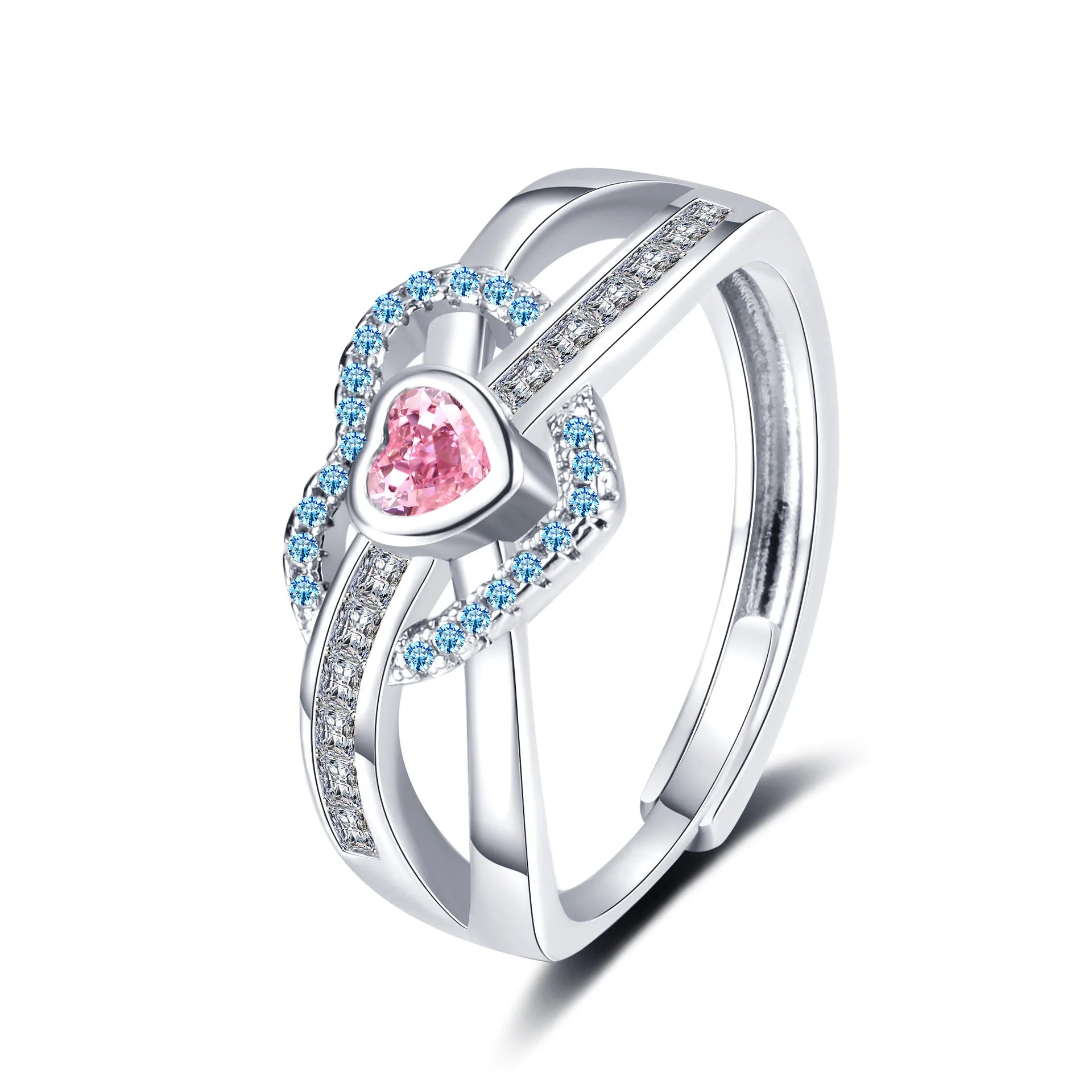 Heart Pink Zircon Rings for Women Adjustable Romantic Love Promise Ring Fashion High-end Jewelry Gift Accessories Wholesale