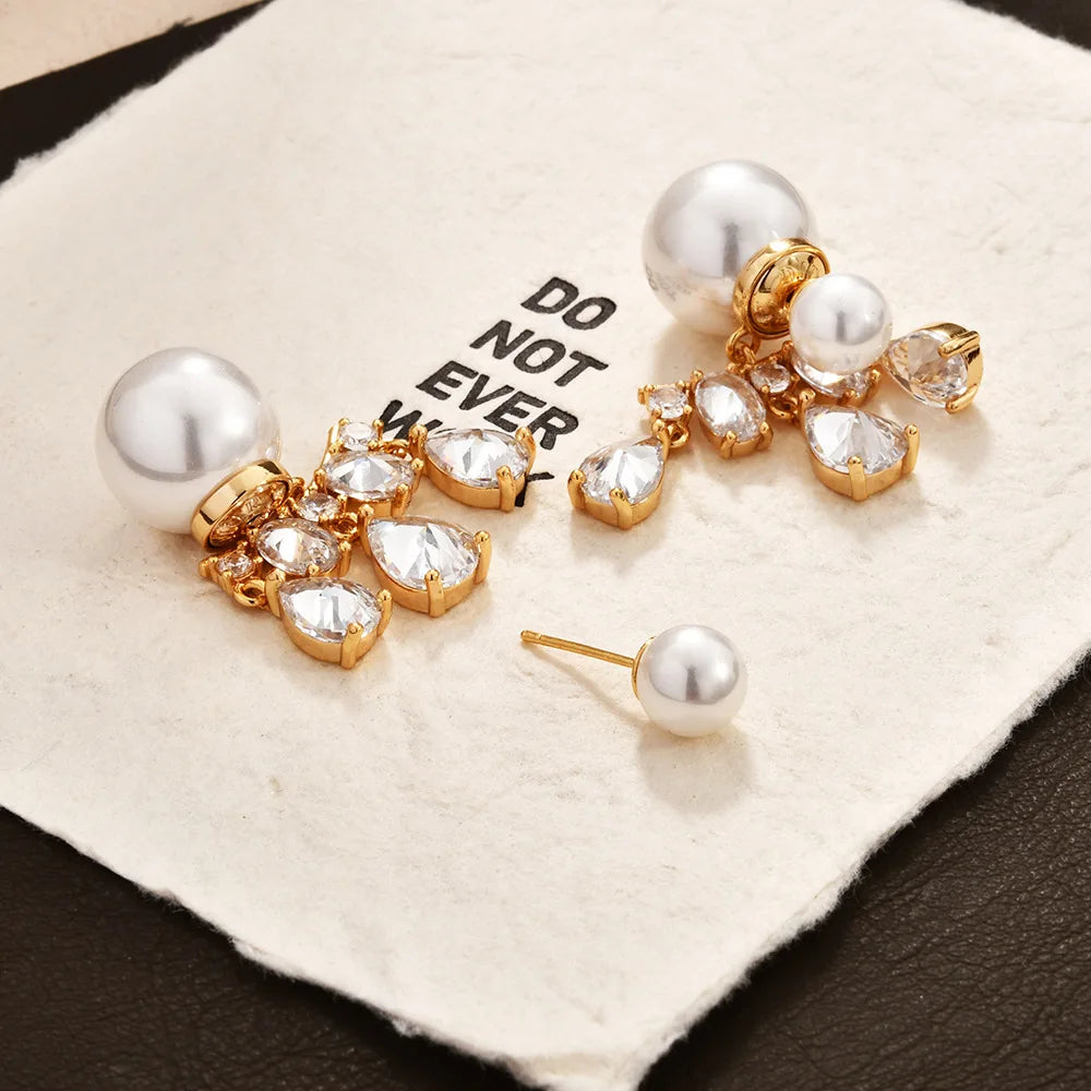 Korean-style Fashionable Large Imitation Pearl and Water Drop Zircon Earrings Exquisite High-end Elegant Ear Jewelry Wholesale