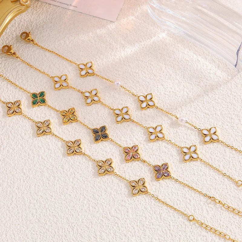 Fashionable Zircon Four-leaf Clover Bracelet for Girl Refined Unique Light Luxury High-end Jewelry Women's Accessories Wholesale