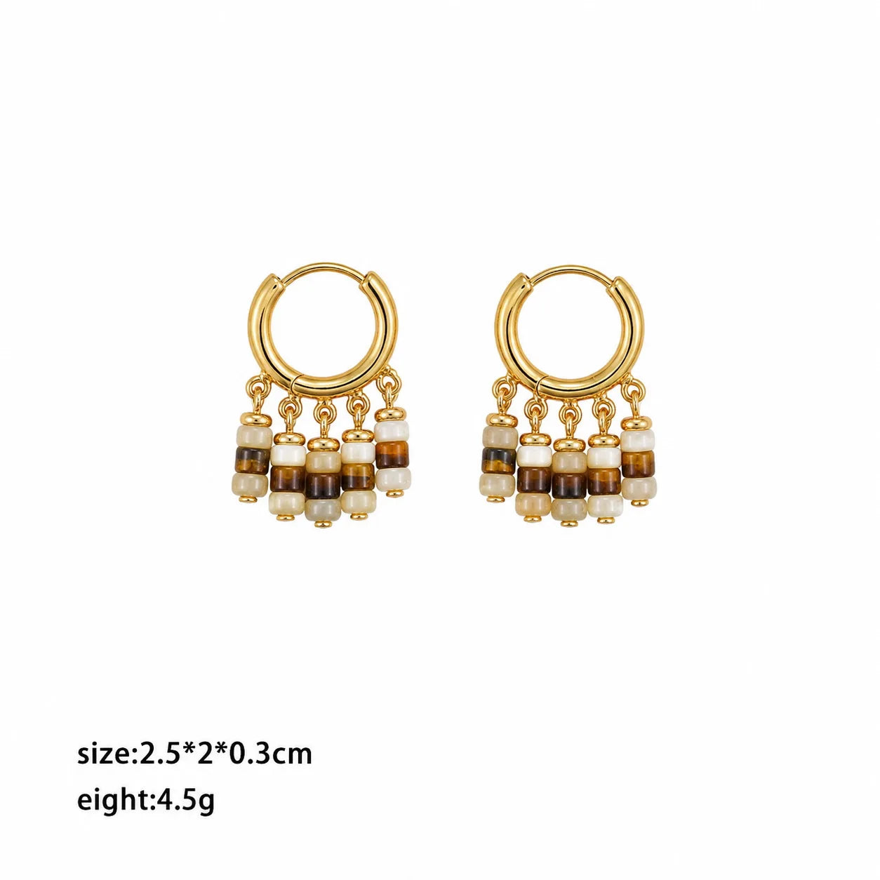 Fashion Tiger Eye Stone Shell Copper 18K Gold Hoop Earrings for Girls Vintage Luxury Jewelry for Women Ladies Wholesale Bulk