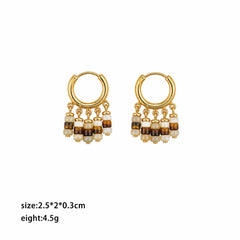 Fashion Tiger Eye Stone Shell Copper 18K Gold Hoop Earrings for Girls Vintage Luxury Jewelry for Women Ladies Wholesale Bulk