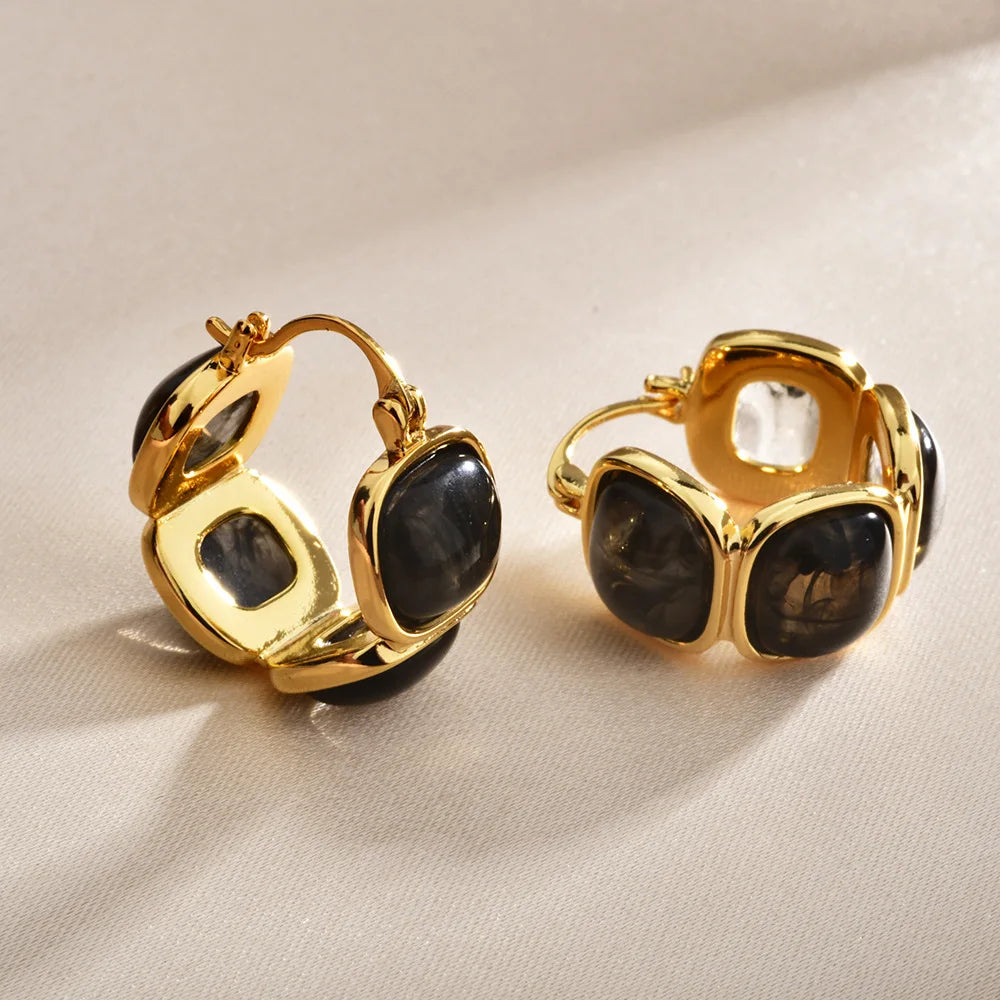 Female Trendy Hoop Earrings Geometric Artistic Maillard Coffee Resin Earrings Fashion Unique High-end Stylish Ear Jewelry Bulk