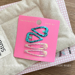 Solid Color Glitter Fashion Trendy Hair Clips for Baby Girls Sweet Cute Snap Clips for Kids Teens Children Hair Accessories