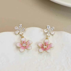 Sweet Fashion Elegant Flowers Floral Bowknot Rhinestone Drop Earrings for Girls Refined Glitter Jewelry for Women Accessories
