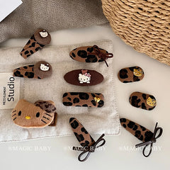 Fashion Cute Sweet Kitty Cat Hair Clips Leopard Print Animals Bowknot Cartoon Snap Clips for Kids Children Hair Accessories
