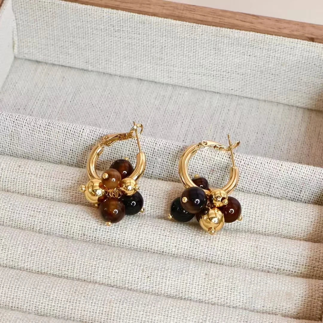 Fashion Sweet Beads Glamorous Charms Hoop Earrings for Girls Elegant Chic Art Deco Insta Jewelry for Women Ladies Accessories