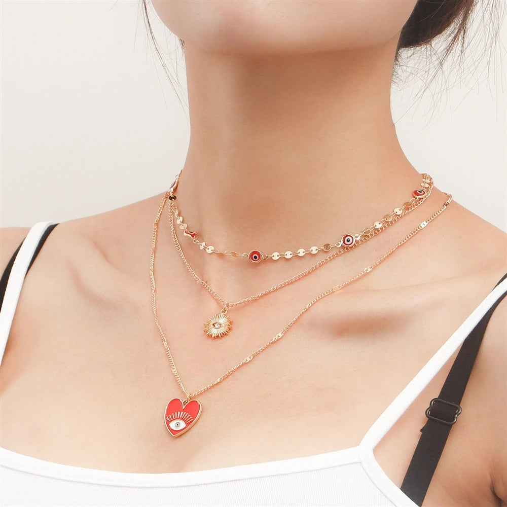 Fashion Heart Shaped Layered Wearing Necklaces for Girls Sweet Elegant Jewellry for Women Ladies Accessories Chinese Supplier