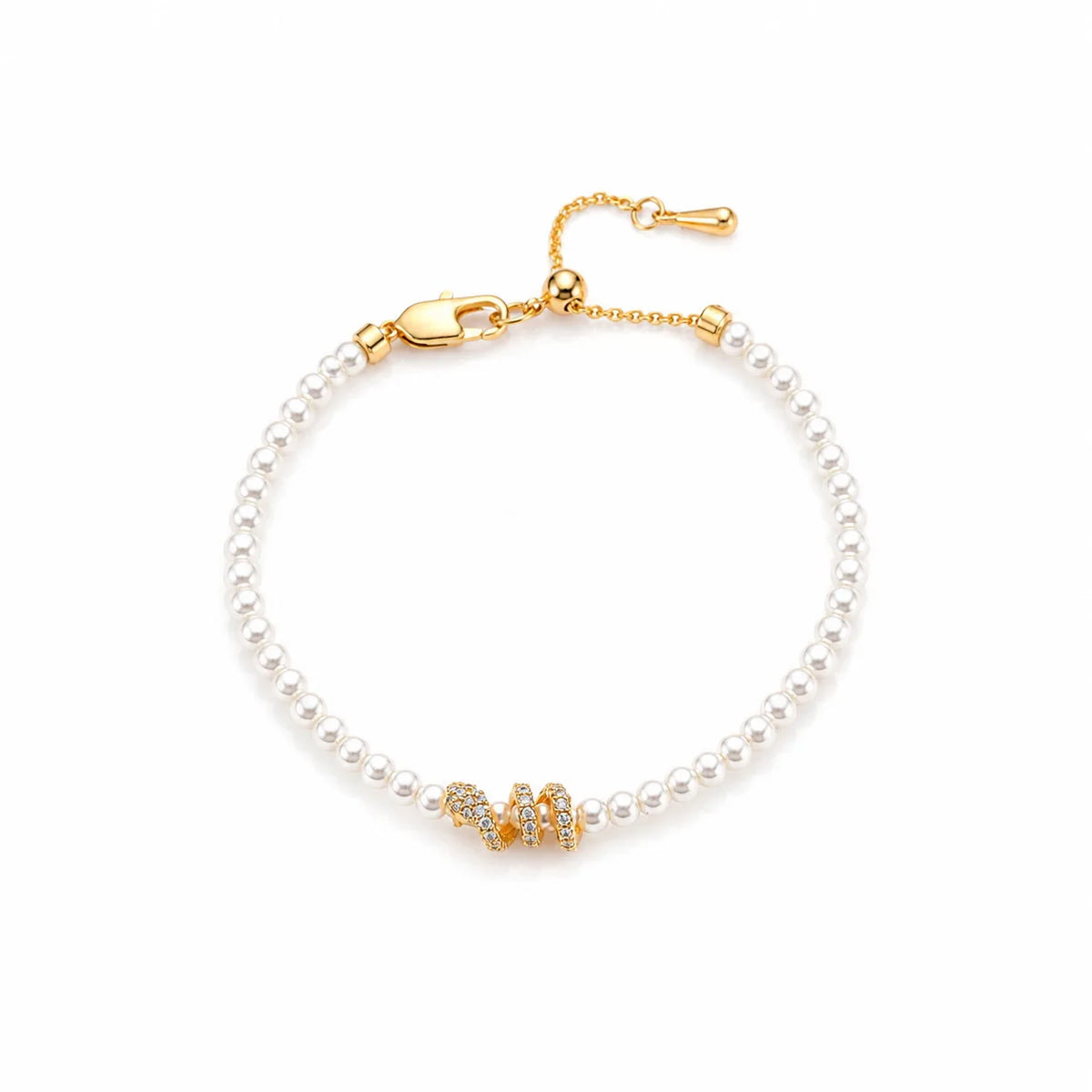 Fashion Imitation Pearl Cubic Zirconia 18K Gold Plated Bracelets for Girls Sweet Elegant Jewelry for Women Ladies Wholesale