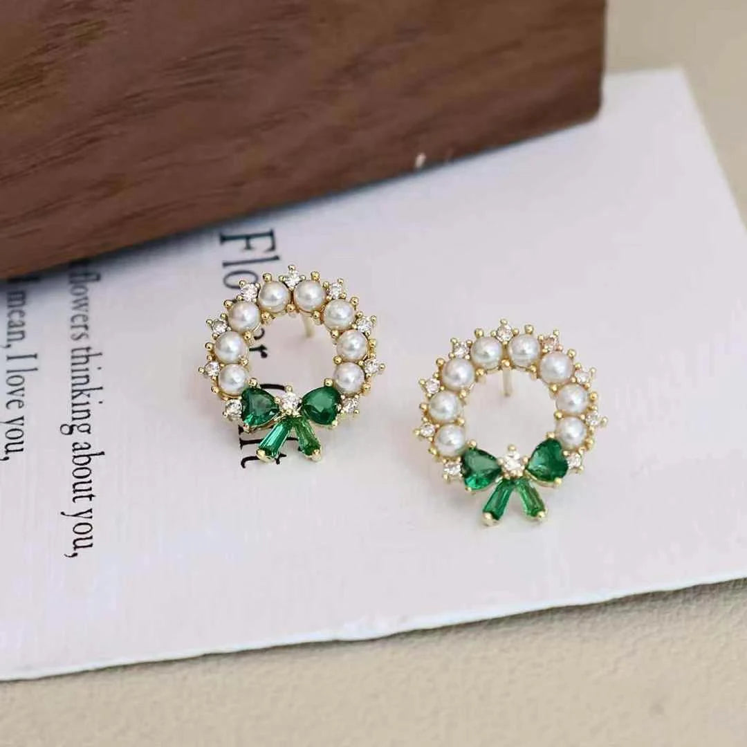 Sweet Bowknot Fashion Imitation Pearl Simple Hoop Earrings for Girls Trendy Stylish Jewelry for Women Ladies Accessories Chic