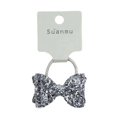 Girls Elegant Lightweight Solid Silver Glitter Bowknot Hair Ties Small Fashion Accessories for Children Sweet Style