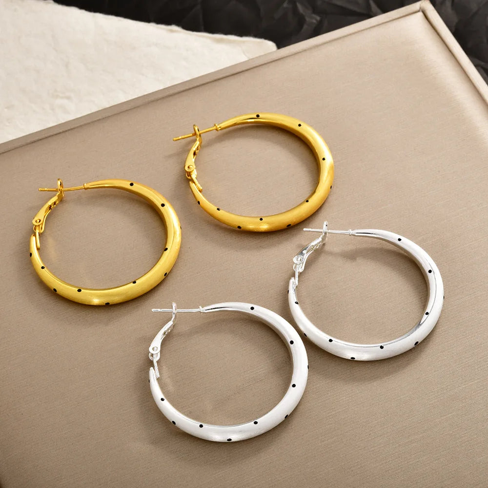 Korean Women's Hoop Earrings Solid Color Circle Polka Dot Brushed Earrings High-end Minimalist Chic Style Elegent Earring Bulk