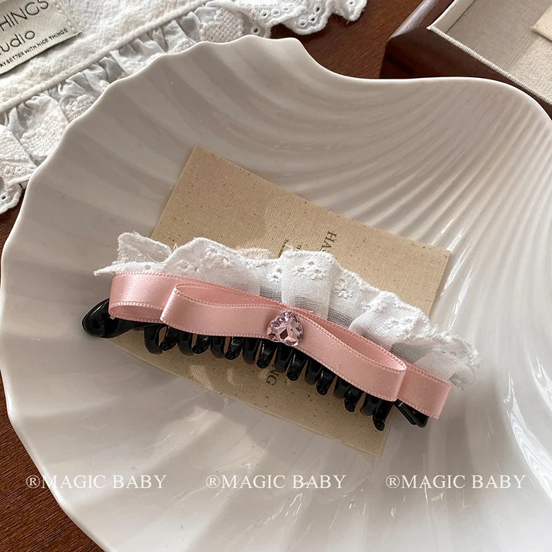 Fashion Sweet Elegant French Style Bowknot Hair Clips for Baby Girls Glitter Banana Clips for Kids Child Hair Accessories Chic