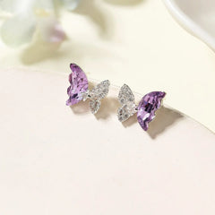 Women Purple Butterfly Bell Rhinestone Small Stud Earring Fashion Glitter Bulk Order High Quality Jewelry Accessories for Daily
