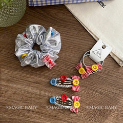 Fashion Simple Silver Scrunchies Cute Bowknot Hair Ties for Baby Girls and Kids Trendy Hair Accessories Stock