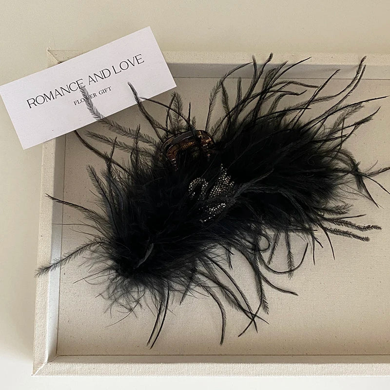 Fashion Elegant Solid Color Feather Hair Claw Clips for Girls Glitter Swan Hair Accessories for Women Ladies Chinese Supplier