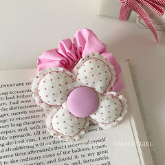 Sweet Cute Dot Plaid Bowknot Flower Scrunchies for Baby Girls Fashion Kawaii Hair Ties for Kids Children Hair Accessories