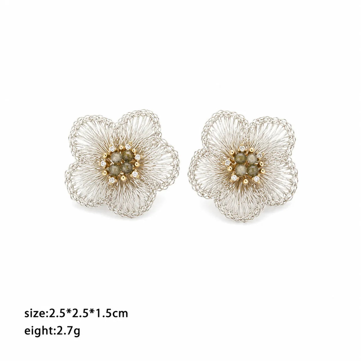 Fashion Copper Wire Crochet Artisan Work Stud Earrings for Girls Vintage Flower Dainty Jewelry for Women Ladies Wholesale Bulk
