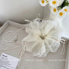 Large White Lace Bow Hairband Hair Ties for Women High Quality Tulle Minimalistic Scrunchies for Daily Use Hair Accessories