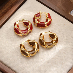 Female Red Brown Simple Elegant Fashion Hoop Earring Factory Price Low MOQ in Stock Trendy Vintage Jewelry for Women Daily Use