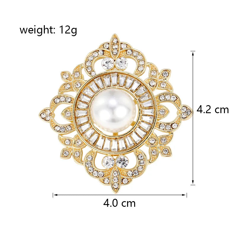 Fashion Luxury Imitation Pearl Glitter Rhinestone Brooches for Girls Sparkle Vintage Pins Jewelry for Women Ladies Accessory