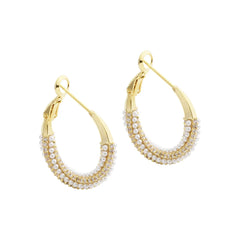 French Imitation Pearl Twisted Hoop Earring 14K Gold Plated Women Elegant Geometric Earrings Fashion Jewelry for Party Wholesale