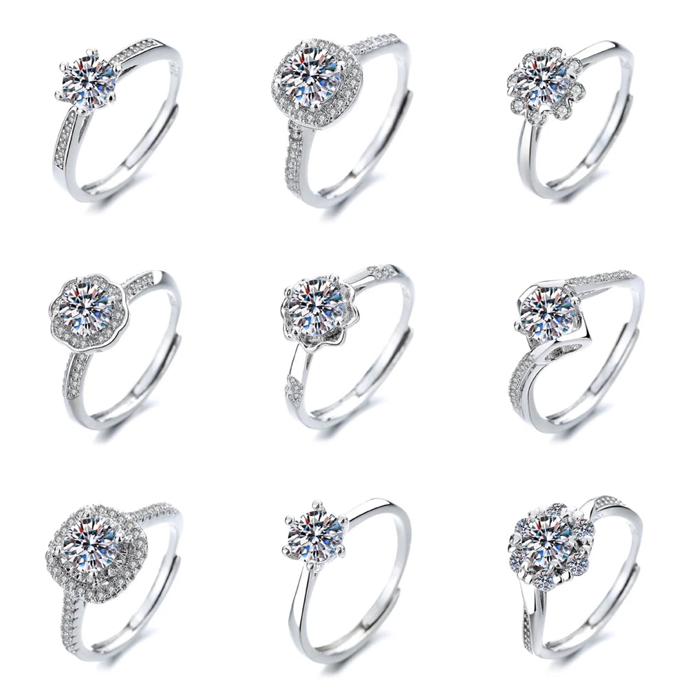 Round Moissanite Rings Classic Six-prong Women's Custom Geometric Ring for Engagement Party Live Streaming Supply Accessory Bulk