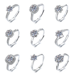 Round Moissanite Rings Classic Six-prong Women's Custom Geometric Ring for Engagement Party Live Streaming Supply Accessory Bulk