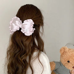 Trendy Lustrous Luxury Bowknot Satin Hair Clips for Girls Sweet Elegant Cute Banana Clips for Women Ladies Hair Accessories