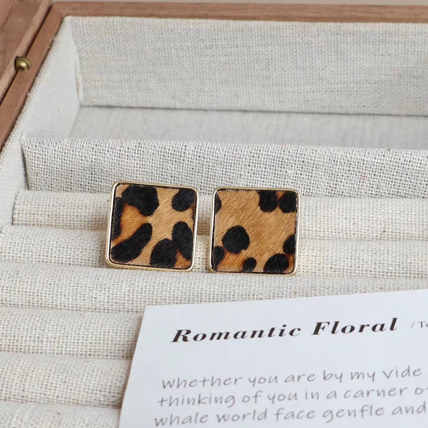 Women Heart Square Circle Shape Leopard Print Small Stud Earring Fashion Elegant Simple Bulk Order Jewelry Accessories for Daily