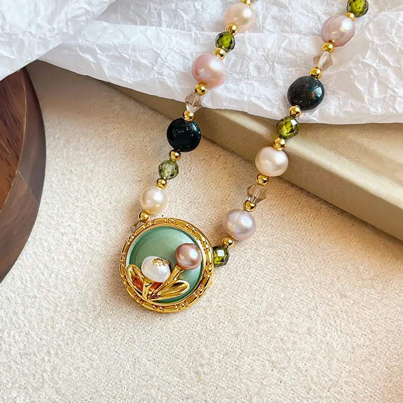 Fashion Hand-Painted Drip Glaze Freshwater Pearl Bracelets for Girls Dainty Trendy Jewelry for Wome Ladies 18K Gold Plated
