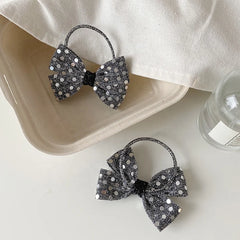 Girls Dots Grey Bowknot Elastic Small Hair Ties Fashion Elegant Cool Wholesale in Stock Scrunchies for Children Kids Daily Use