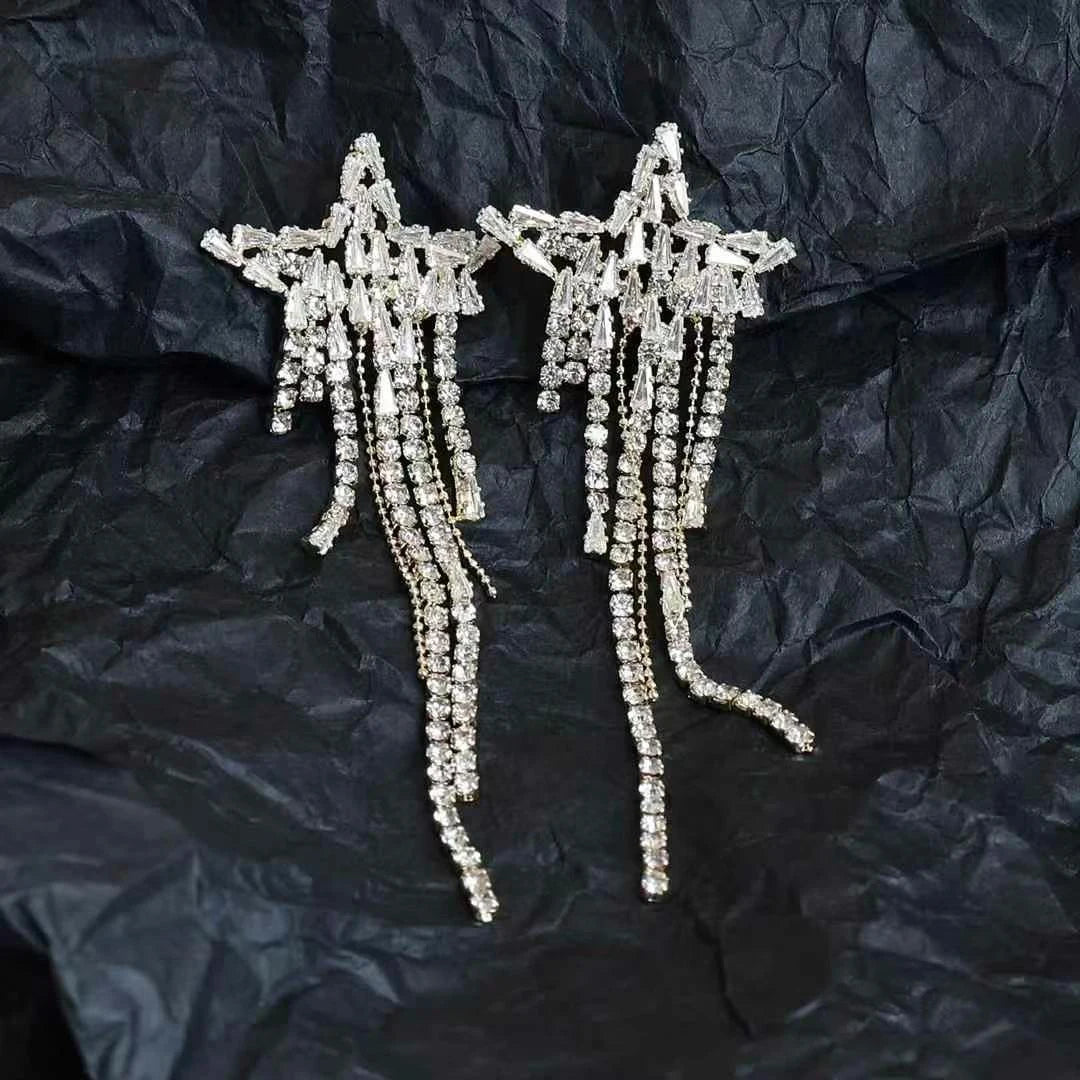 Female Star Bowknot Decorative Drop Earring Exaggerated Fashion Sparking Dainty Charms Bulk Jewelry Accessories for Women Daily