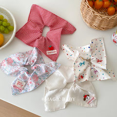 Sweet Cute Red Grid Dots Animals Bowknot Print Kerchief Scrunchies Kids Daily Fashion Hair Ties Accessories for Girls