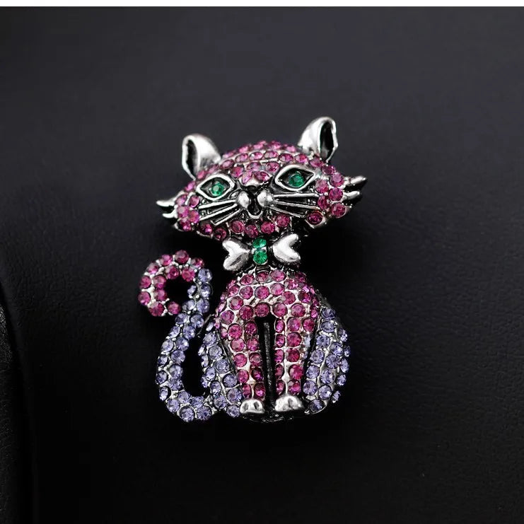 Fashion Glitter Rhinestone Sparking Cats Animals Brooches Puppy Sweet Elegant Pins Jewelry for Women Ladies Accessories Hot Sale
